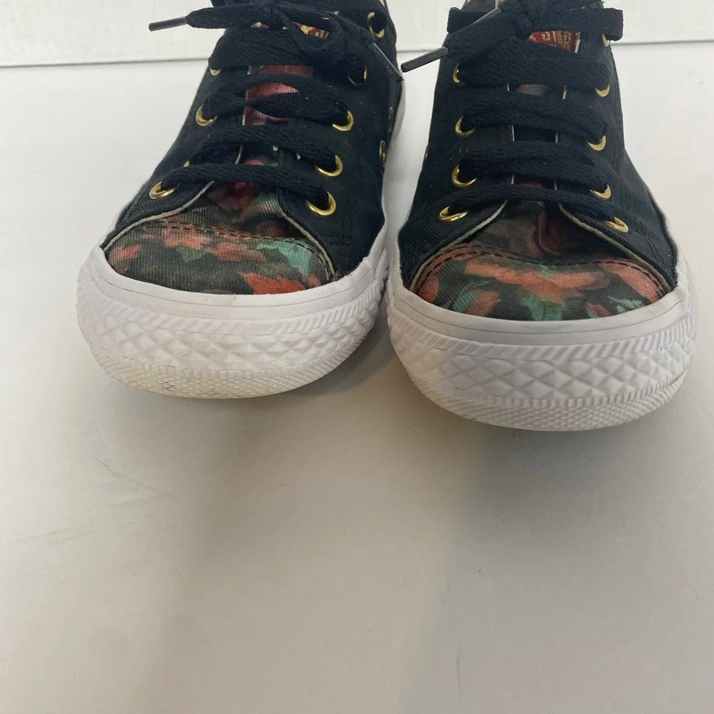 Converse‎ All Star Low Top Youth Size 2 Floral Black Gold Eyelet Sneakers Shoes